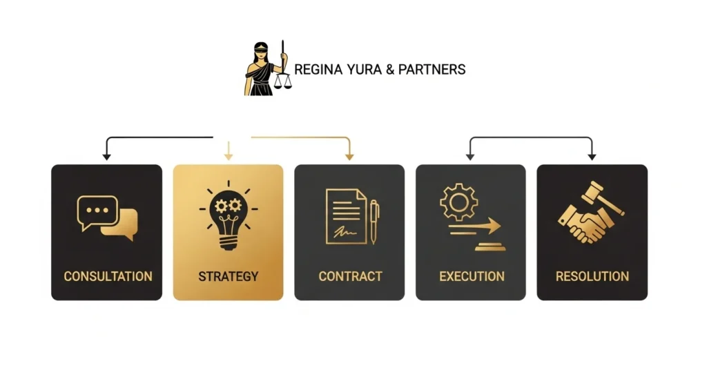 5 tahapan layanan pendampingan sengketa hukum Regina Yura Partner