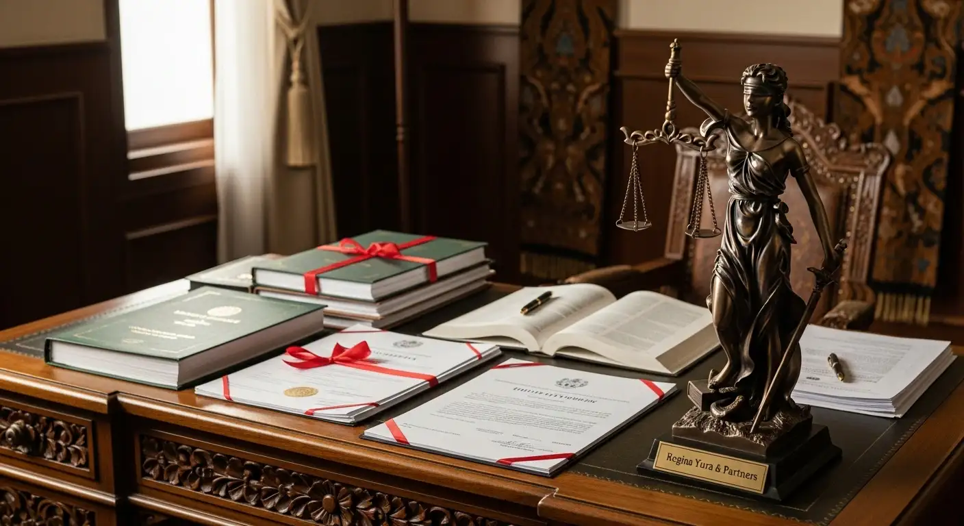 Dokumen-dokumen legal terkait pembagian warisan di atas meja 