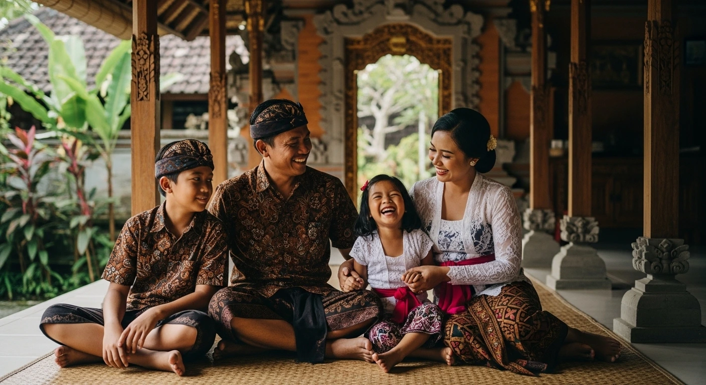 Keluarga bahagia di Bali yang menjalani kehidupan harmonis