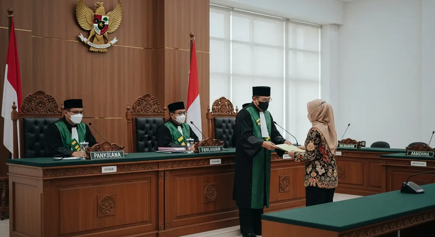 Suasana sidang perceraian di pengadilan dengan pendampingan pengacara 